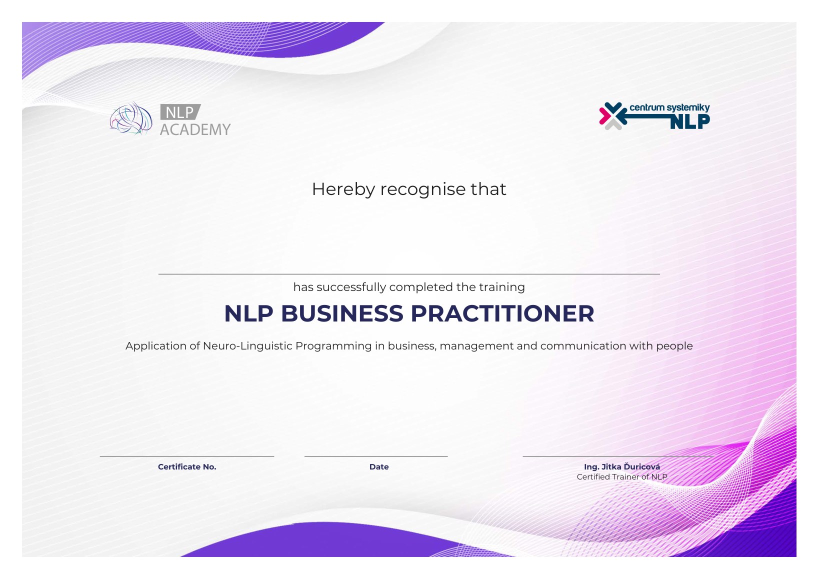 Certifikát NLP Business Practitioner